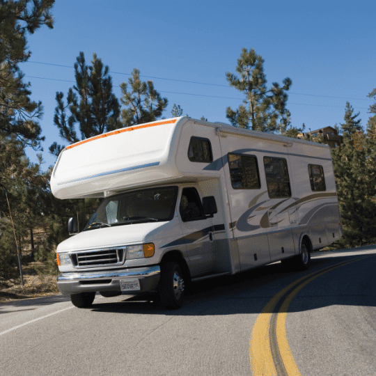 Class C RV riving on the highway