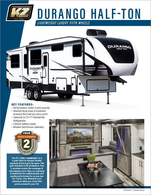 2022 KZ RV Durango Half Ton Lightweight Luxury Fifth Wheels Brochure