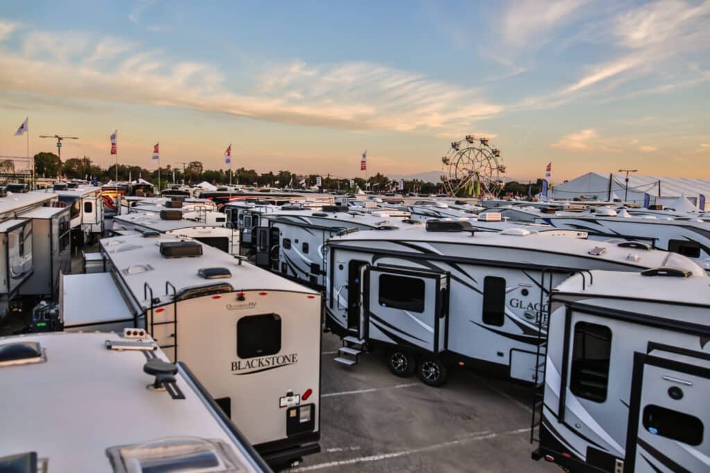 Rows of campers at RV show