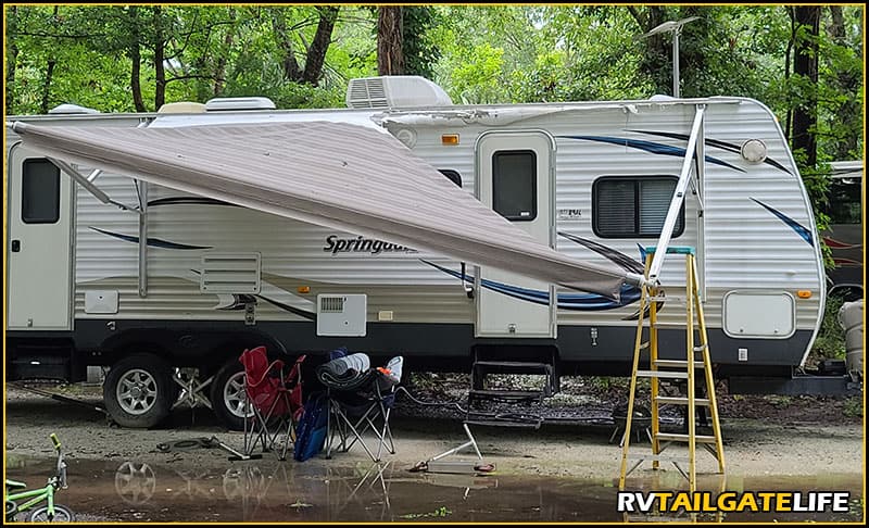 image of torn RV awning from wind