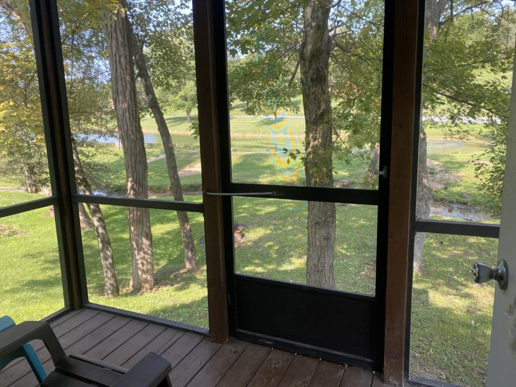 Rear porch inside deluxe cottage at Robin Hill Campground