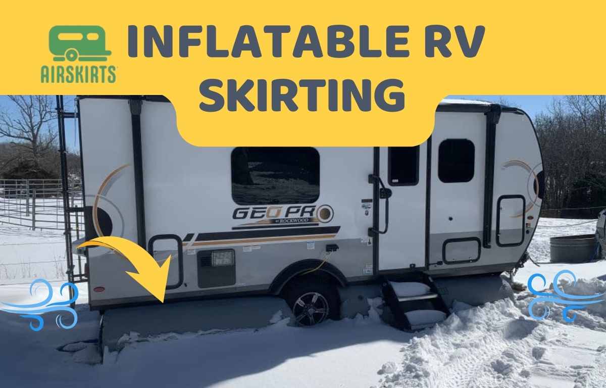 Airskirts installed on an RV in the winter