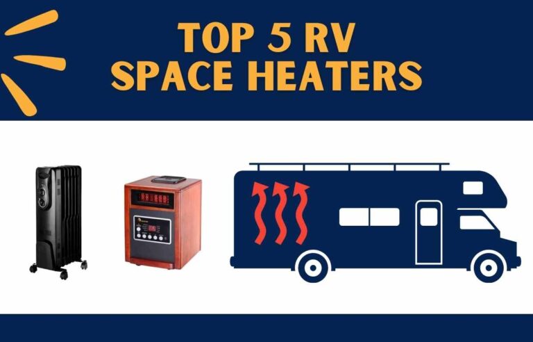 Electric space heater next to a graphic of an RV
