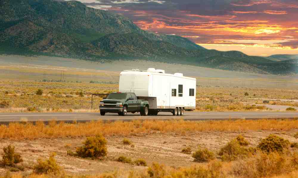 Truck towing an Fifth Wheel RV