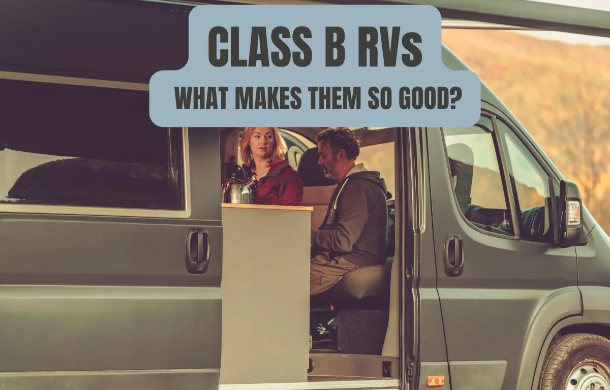 Couple sitting in a class B RV