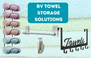 Picture of different towl storage and hangers for RV batroom