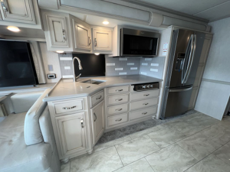 Luxury RV Kitchen countertop and refrigerator
