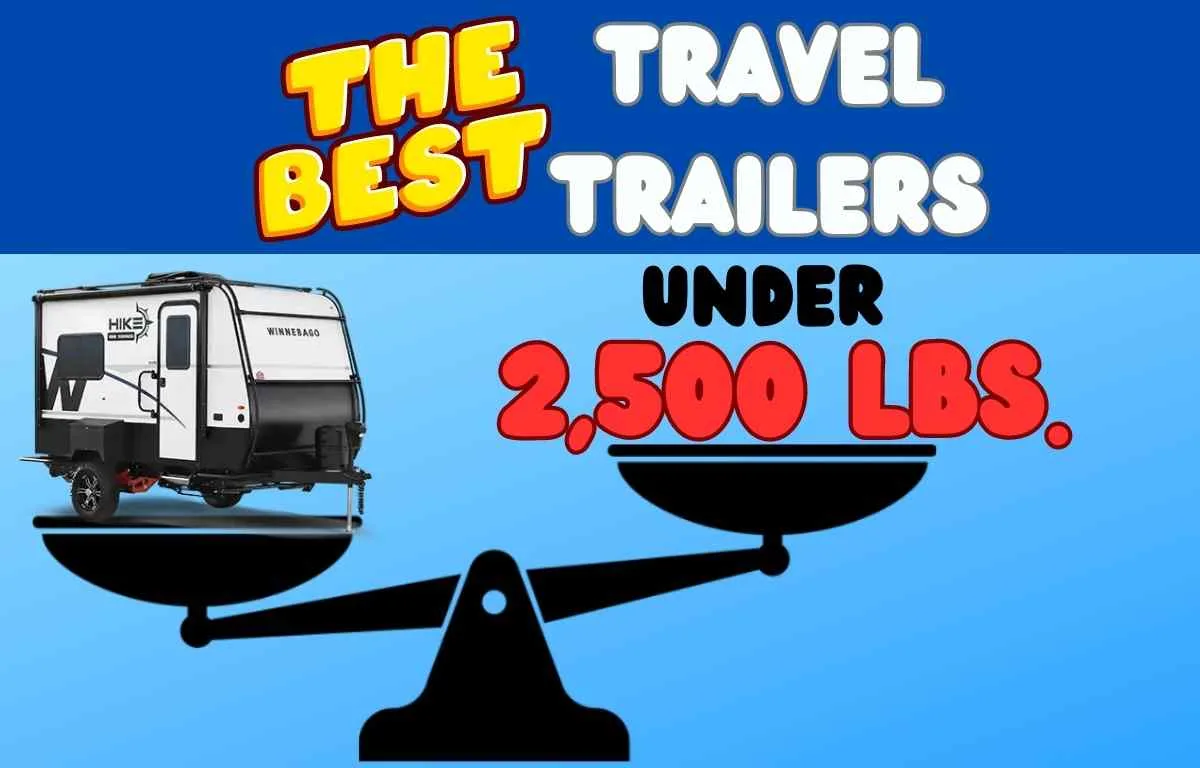 Small lightweight travel trailer on scale