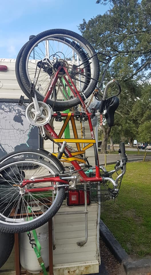 Bikes attached to RV ladder