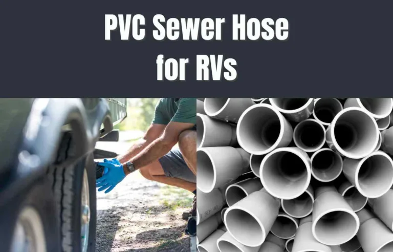 Image of PVC pipe and man connecting RV sewer connection