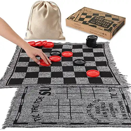 Jumbo Checkers Board Game Mat and Giant Tic Tac Toe 3-in-1 Set