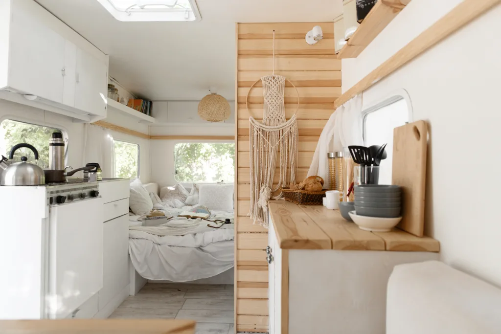 Kitchen area of travel trailer