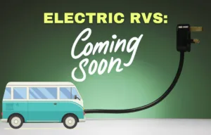 Camper Van with image of electric plug coming out of it