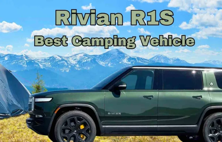 Rivian R1s in mountains camping